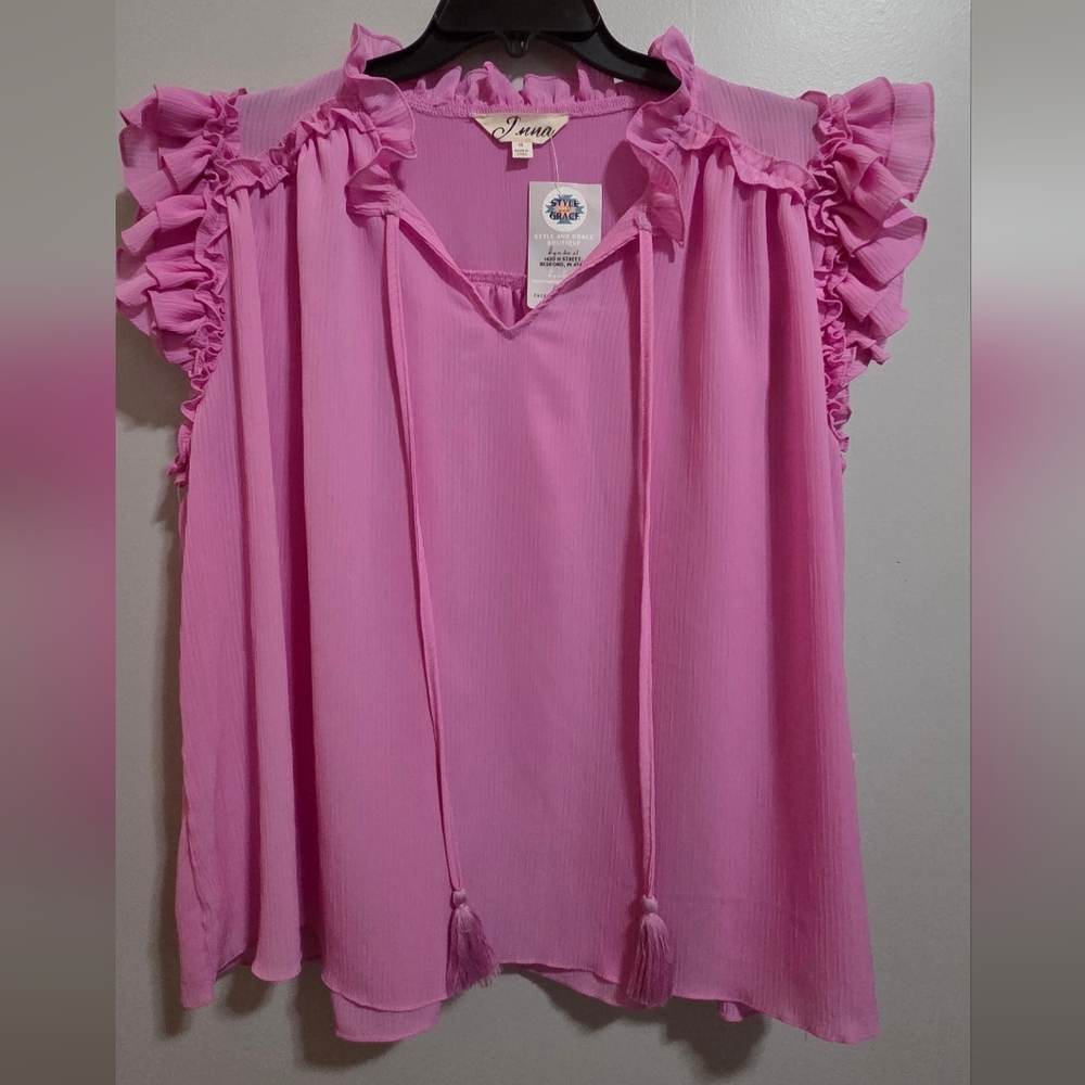 Pink Ruffle Sleeve Women's Top